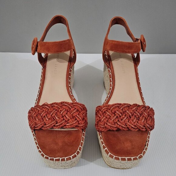 NEW Veronica Beard Reema Sandal Woven Espadrille Wedge Orange Leather - Picture 4 of 13